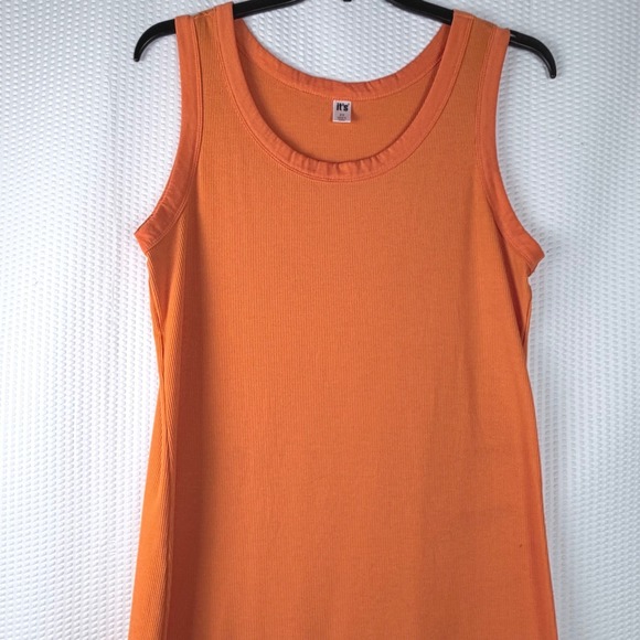 It'S Dresses & Skirts - It's Orange Ribbed Sleeveless Scoop Neck Midi Tank Dress with Side Slit Size 2X